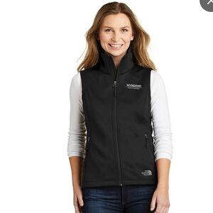 The North Face Women Small Windwall Soft Shell Vest Black Zip Spectrum Logo